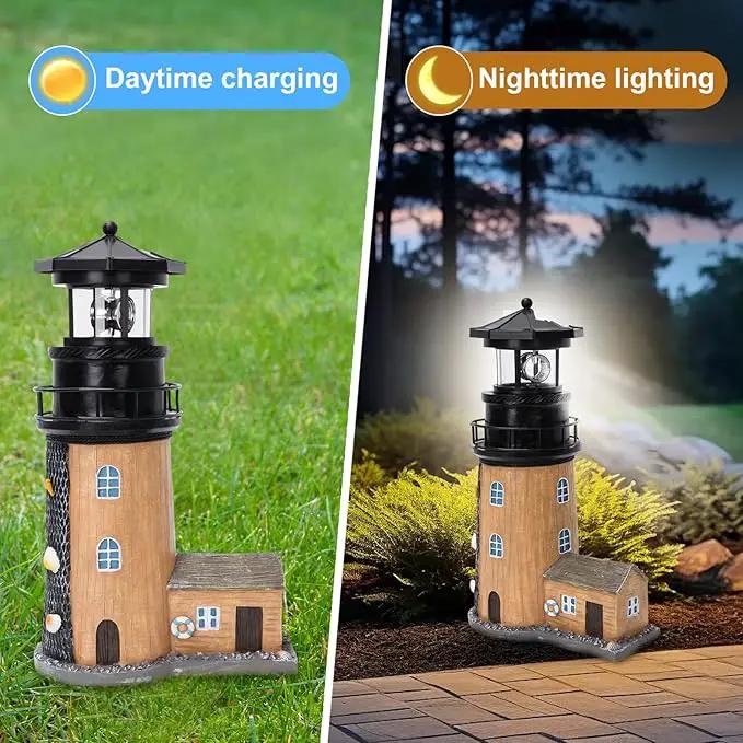 Solar Lighthouse with Rotating Beacon,11.1" Outdoor Garden Lighthouse Decor,Waterproof Statue Light House Lamp for Yard Lawn Patio Gifts by GreenHaven Gardens