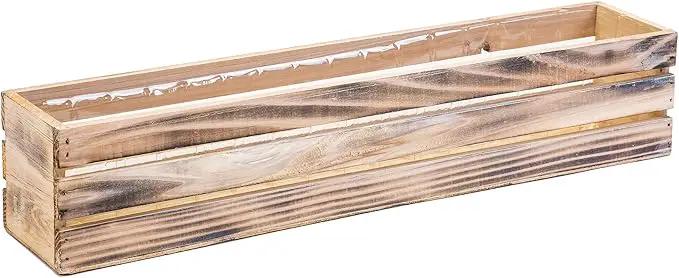 20" Rectangular Rustic Wood Planter with Plastic Liner l Rustic Whitewash l Wine Crate Style, Home and Wedding Decorations, Garden Ornaments (20x4 Wine Crate Set of 2, Whitewash) by GreenHaven Gardens