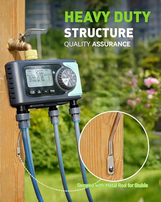 RAINPOINT Sprinkler Timer, 4 Outlets Hose Timer with Brass Inlet with Rain Delay/Manual/Automatic Controller System, Programmable Digital for Lawn Yard, 4 Zone by GreenHaven Gardens