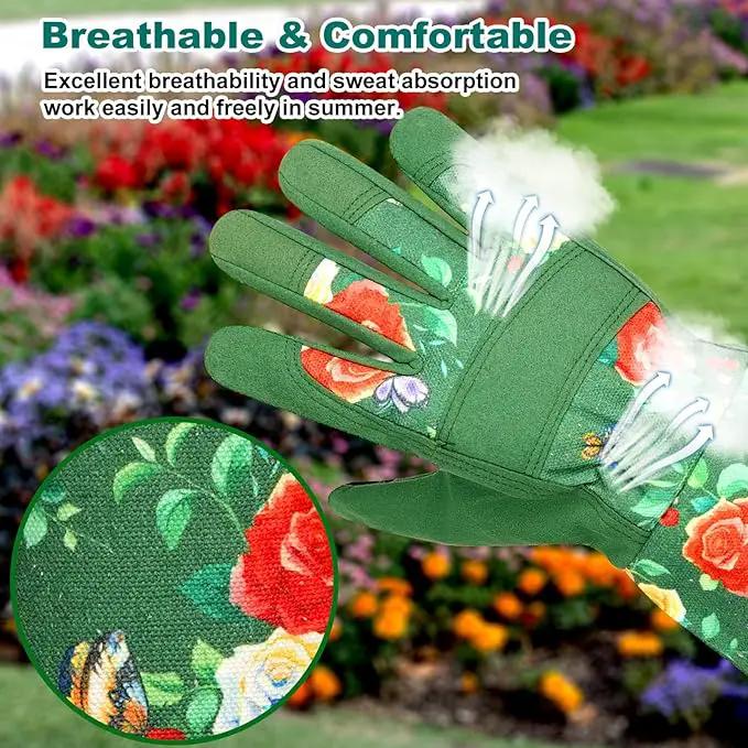 DLY Gardening Gloves,Leather Rose Gloves,Women's Long Gardening Glove for Garden Work and Yard Work,Durable and Comfortable(X-Large, Green by GreenHaven Gardens