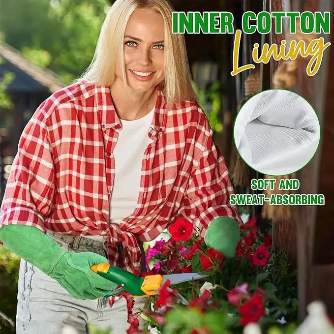 HANDLANDY Leather Gardening Gloves, Thorn Proof Long Gauntlet Heavy Duty Garden Gloves, Elbow Length Rose Pruning Weeding Yard Glove (Small, Green) by GreenHaven Gardens