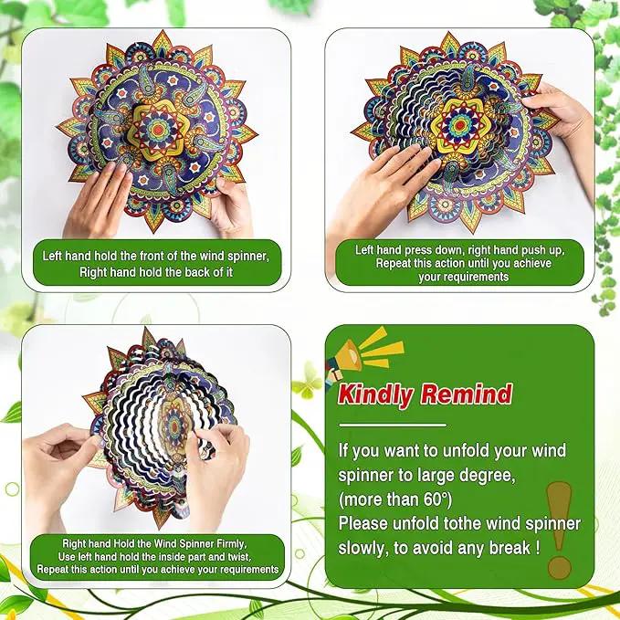 Mandala Wind Spinners, 3D Metal Wind Spinners Outdoor for Yard and Garden,12inch Stainless Steel Hanging Wind Spinners, Kinetic Yard Art Garden Decor Ornament Gifts by GreenHaven Gardens