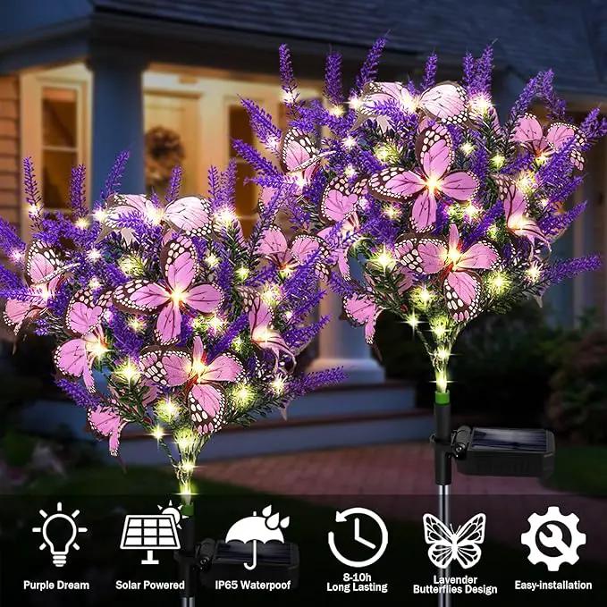 Solar Garden Lights Outdoor, 6 Pack Solar Butterfly Lights Purple Lavender Gardening Gifts for Women, Purple Solar Artificial Flower with Butterfly Purple Garden Decor for Lawn Patio-Warm White by GreenHaven Gardens
