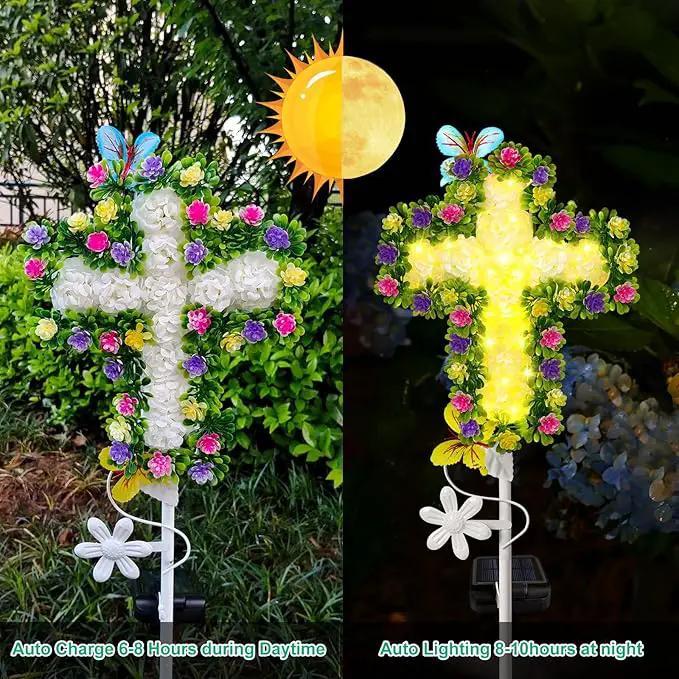 TEDOF Solar Garden Lights Outdoor Solar Flowers Cross Stake Lights Waterproof,Memorial Gifts for Mom,Cemetery Decorations for Grave,Garden,Path,Backyard by GreenHaven Gardens