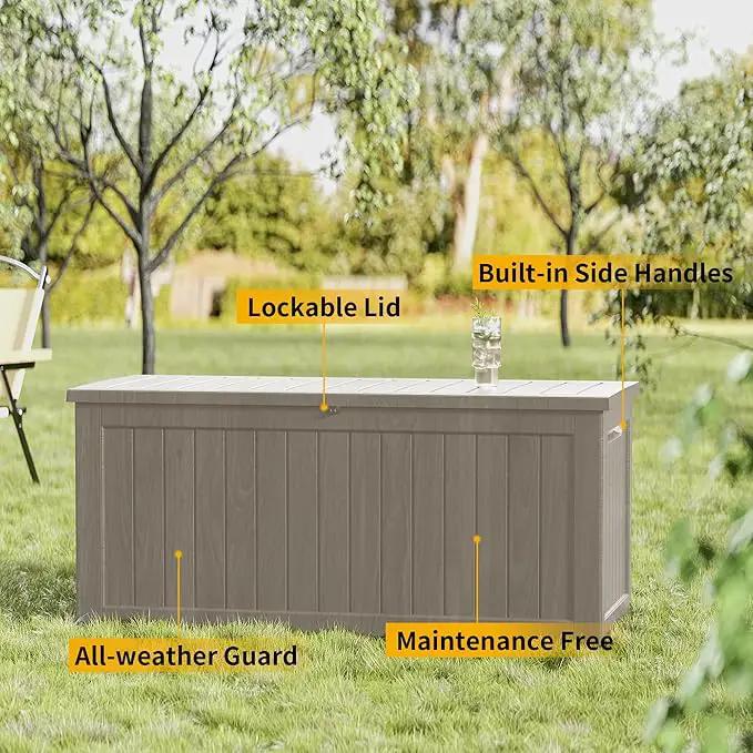 270 Gallon Outdoor Storage Box Patio Deck Box Waterproof, Resin Lockable Outside Large Storage Bin for Pool Cushion Furniture, Garden Tools UV-Resistant, Grey by GreenHaven Gardens