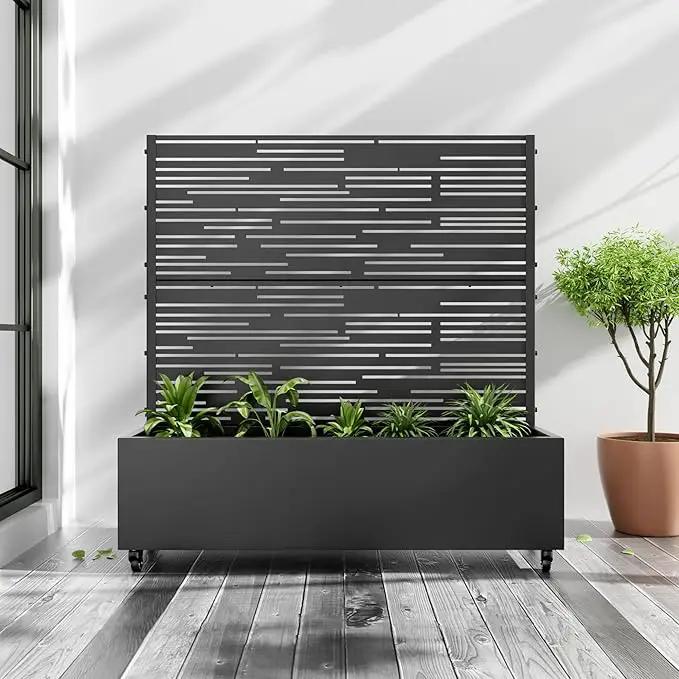 Casaphoria Metal Raised Garden Bed with Trellis and Wheels, 47"x47"x16" Planter Box for Climbing Plants, Vegetables & Vines, Features Drainage Holes and Privacy Screen (Black-Shine) by GreenHaven Gardens