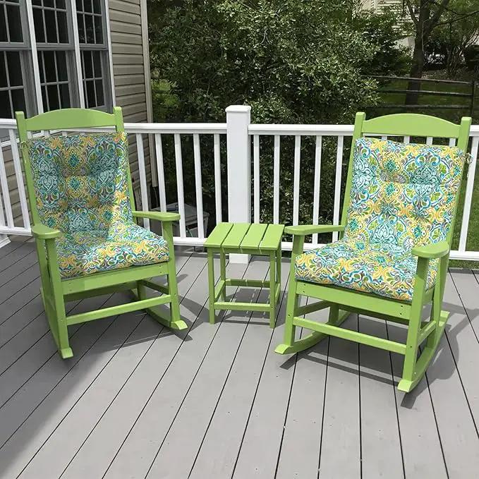 LVTXIII Outdoor Tufted Low Back Cushions, Solid Fluffy Seat and Back Chair Cushion with Ties, Patio Replacement Rocking Chair Cushion for Outdoor Furniture Use, 21 W x 21D, 2 Pack, Damask Green by GreenHaven Gardens