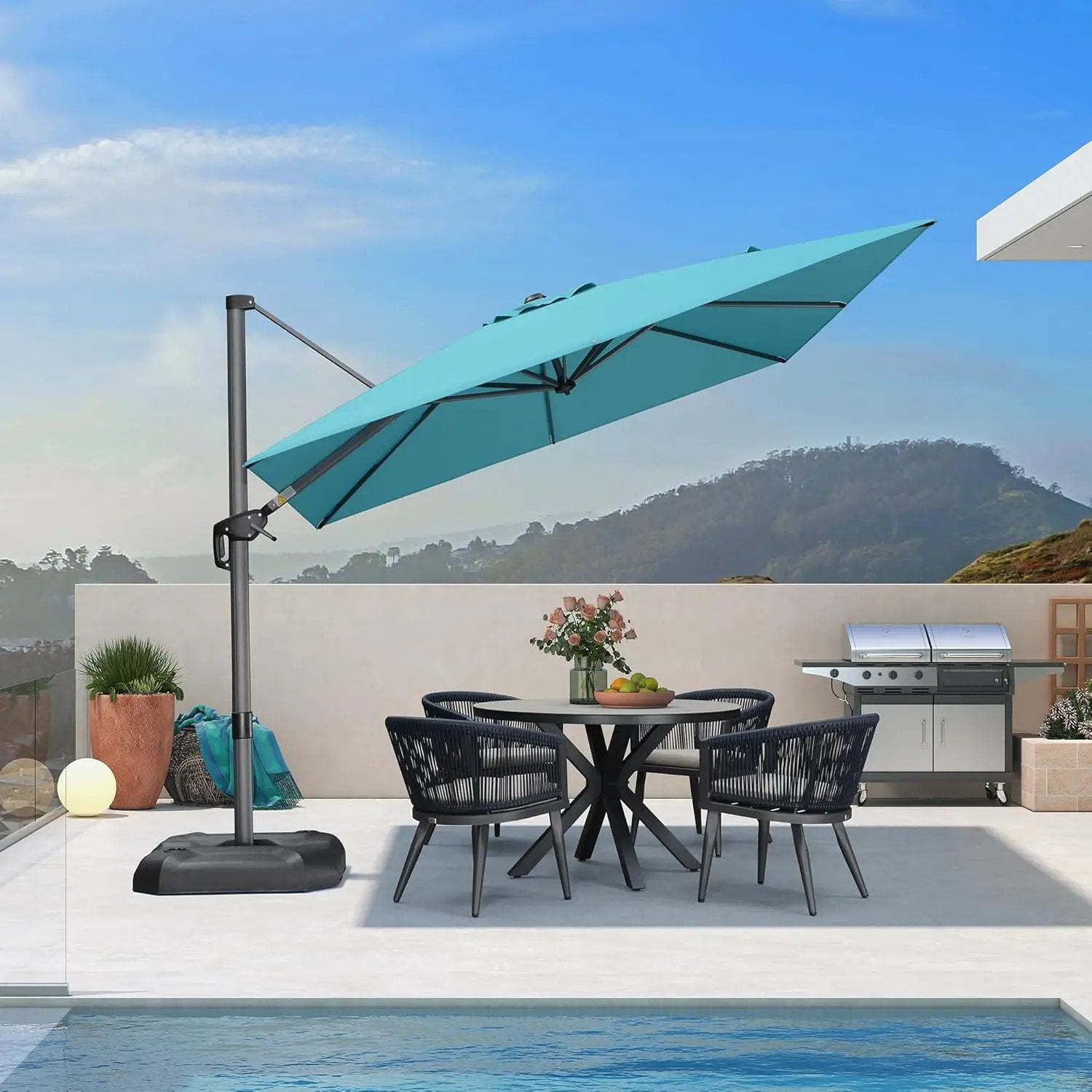 PURPLE LEAF 9 Feet Patio Umbrella Outdoor Cantilever Square Umbrella Aluminum Offset Umbrella with 360-degree Rotation for Garden Deck Pool Patio, Turquoise Blue by GreenHaven Gardens