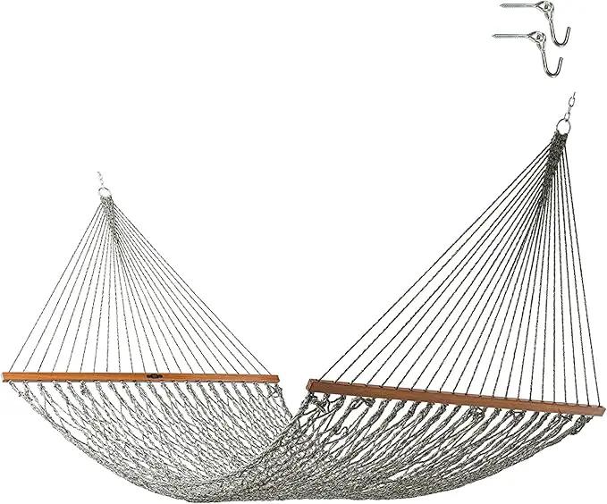 Original Pawleys Island Large Green Oatmeal Heirloom Tweed DURACORD® Rope Hammock with Extension Chains & Tree Hooks, Handcrafted in The USA, 450 LB Weight Capacity, 13 ft. x 55 in. by GreenHaven Gardens