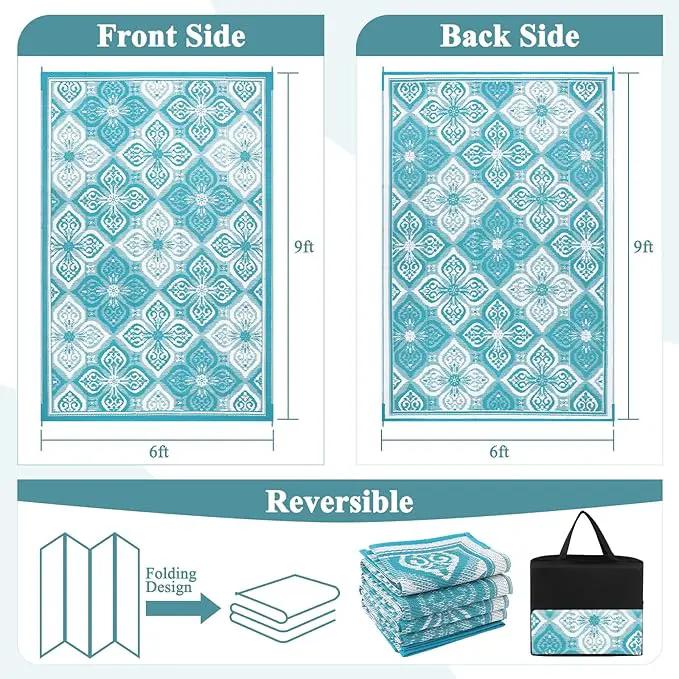 Pauwer Waterproof Outdoor Rug 6x9, Reversible Plastic Straw Patio Camping Rug, Indoor Outdoor RV Mat Carpet for Deck, Camper, Porch, Balcony, Backyard, Picnic, Clover Teal by GreenHaven Gardens