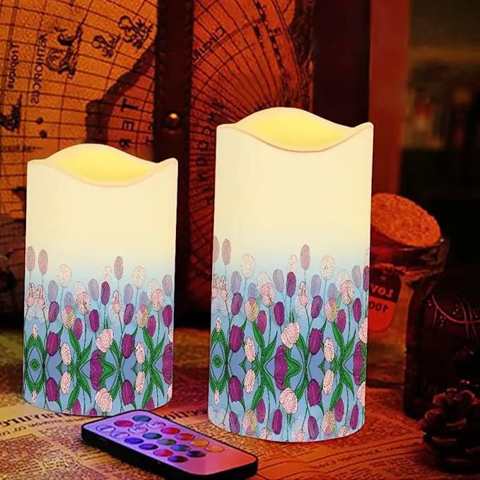 Ystardream Purple Tulips Flameless Candles with Timer Led Candles Flickering 4 Candle Sets for Home Decor,18 Key Remote Control，Dancing Flame, True Wax, Battery Power by GreenHaven Gardens