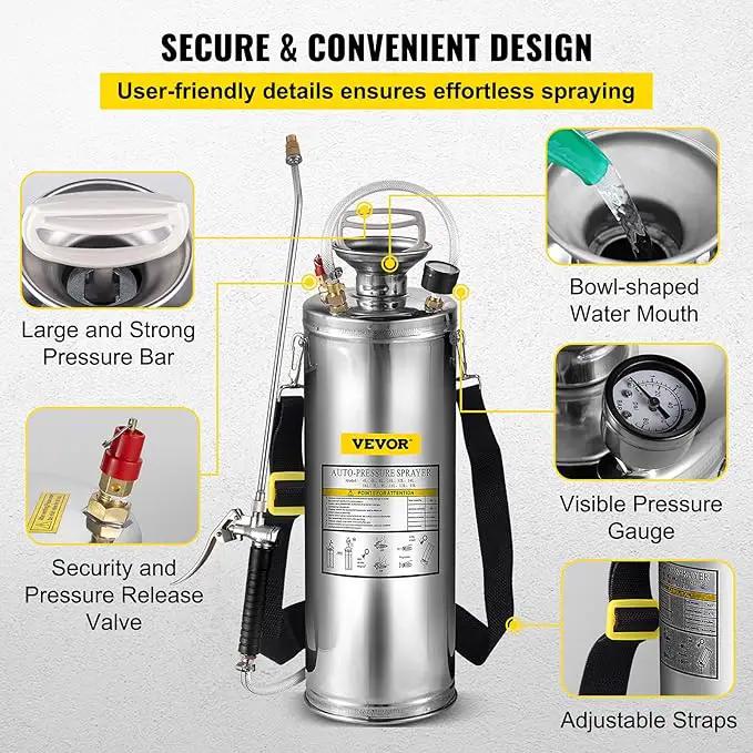 Happybuy 3 Gallon Stainless Steel Sprayer, 20" Wand & 3FT Reinforced Hose, Hand Pump Sprayer with Pressure Gauge, Safety Valve & Adjustable Nozzle, Weed Sprayers for Lawn, Gardening & Sanitizing by GreenHaven Gardens