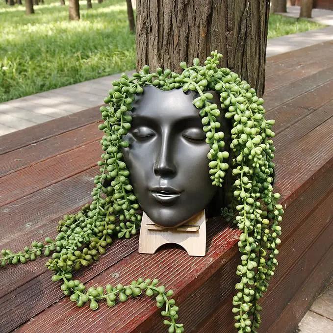 Face Vase,Ceramic Female Form Vase,Modern Sculpture Planter Pot,Human Face Dried Flower Shaped Vase,Wall Hanging Plant Pot for Home Decor Centerpieces, Office or Outdoor Hanging Decor by GreenHaven Gardens