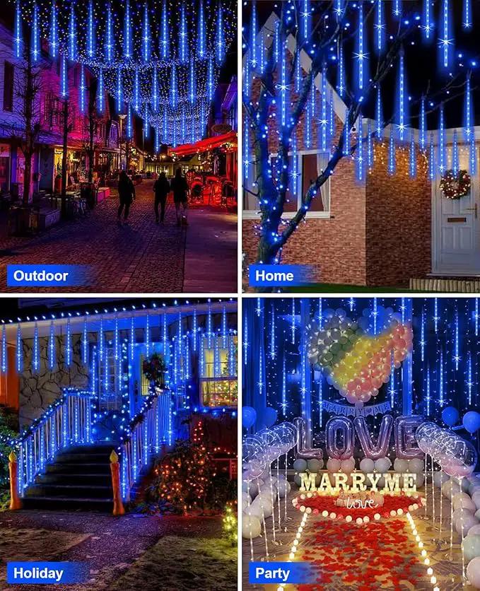 Solar Christmas Lights Outdoor Meteor Shower Lights Christmas Tree Lights Icicle light Snow Falling Rain String Lights Cascading LED Lights for Halloween Xmas Holiday Party Home Patio Mall Decor by GreenHaven Gardens