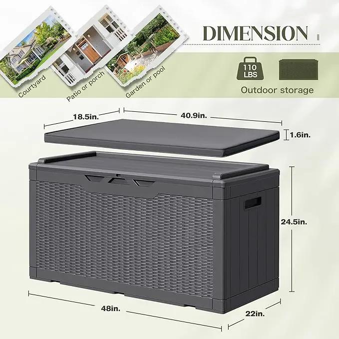 Greesum 100 Gallon Resin Deck Box Large Outdoor Storage with Cushions for Patio Furniture, Garden Tools, Pool Supplies, Weatherproof and UV Resistant, Lockable,Gray by GreenHaven Gardens