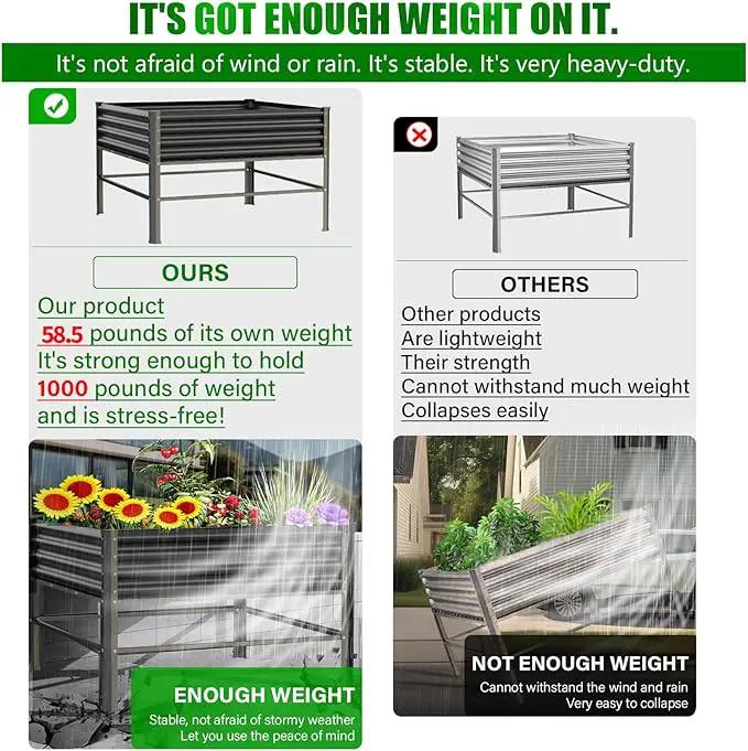 Raised Garden Bed with Legs, 48×48×32in Large Metal Elevated Raised Planter Box,1000lb Capacity with Drainage Holes for Vegetables Lawn Green Flowers, Fruits, Terrace by GreenHaven Gardens