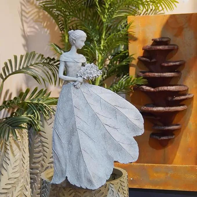 Guichifun Fairy Statue Collection Home Decoration - Grey Leaf Angel Girls Resin Home Decor for Outside or Inside Rustic Garden Outdoor Yard Decorations Figurines Gift 14.25 x 9 x 20.25 Inch by GreenHaven Gardens