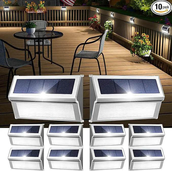 JSOT Solar Step Deck Lights for Outside Decorative - 10Pack Solar Stairs Lights Outdoor Waterproof for Yard Garden Landscape Pool Fence Step Wall 9 LED Beads Lighting by GreenHaven Gardens