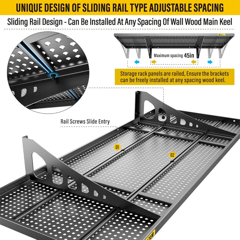 4Pack 1.64x4ft Adjustable Metal Garage Wall Shelving Heavy Duty Garage Storage Shelf Wall Mounted Black by GreenHaven Gardens