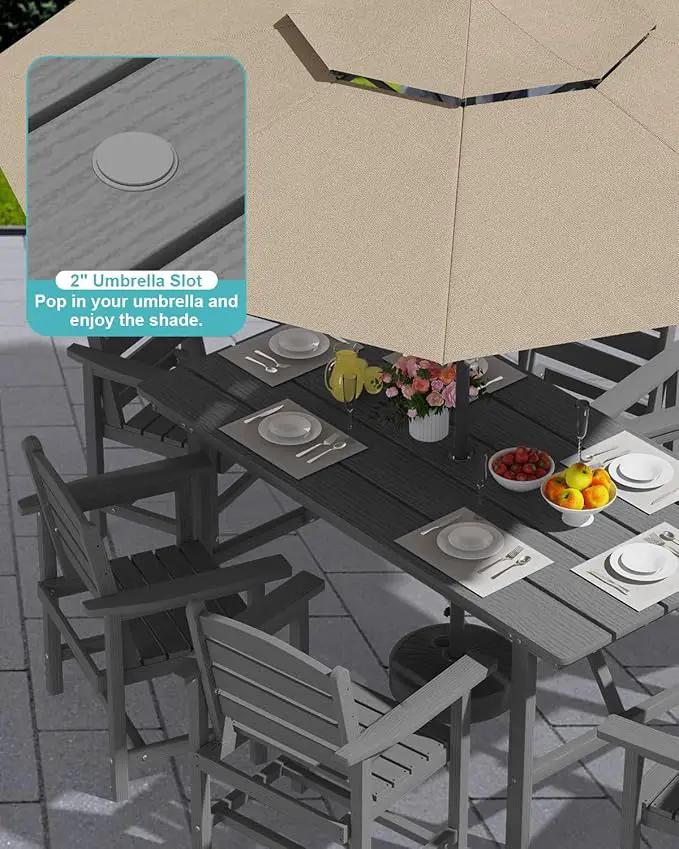 Patio Dining Set for 6 with Umbrella Hole - 66" Outdoor Table & 6 Chairs, All-Weather HDPE Outdoor Furniture for Lawn, Garden, Backyard, Poolside, Gray by GreenHaven Gardens