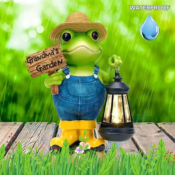 Frog Garden Statue with Solar Light, Gardener Frog Decoration with Solar Lantern Light for Home, Outdoor, Garden, Patio and Yard Decor, Best Gifts for Mom/Grandma, Grandma's Garden by GreenHaven Gardens