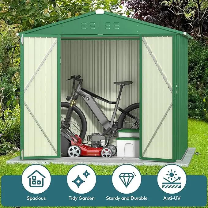 Gizoon Outdoor Storage Shed 8 x 6 FT, Galvanized Metal Garden Shed with Double Lockable Doors, Outdoor Storage Clearance for Backyard Patio Lawn-Green by GreenHaven Gardens