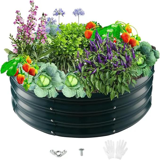 Durable Round Steel Raised Garden Bed Painted for Planting Vegetable/Herbs/Flowers/Trees at Backyard/Garden,or Baby Chicken,Christmas Tree Fence (Dark Green, 32 ins Diameter x 12 ins high) by GreenHaven Gardens