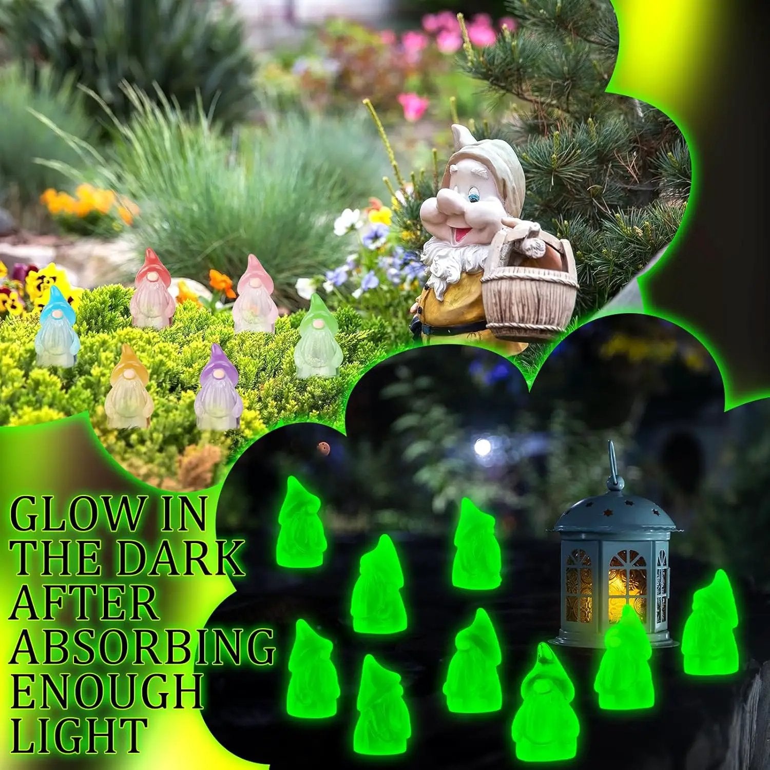 60 Pcs Mini Resin Luminous Gnomes Bulk Tiny Fairy Resin Statues Glow in The Dark Small Gnomes Miniature Figurines for Landscape Outdoor Patio Yard Lawn Plant Pots Fairy Decor(Classic) by GreenHaven Gardens