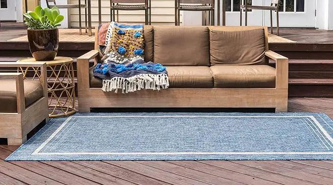Unique Loom Outdoor Border Collection Area Rug - Soft Border (6' 1" x 9' Rectangle, Blue/ Ivory) by GreenHaven Gardens