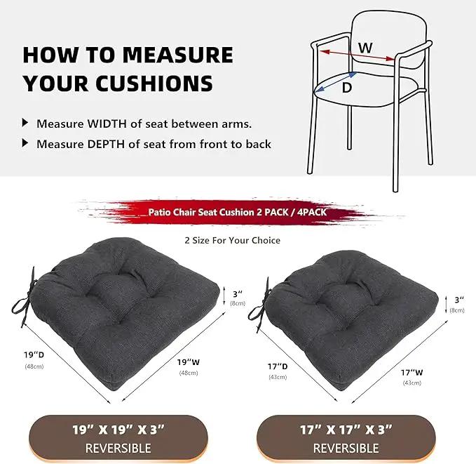 RACE LEAF Outdoor Seat Cushions Set of 2, 17" x 17" Square Patio Cushions, Plump Filling Tufted Water-Resistant Olefin Chair Seat Cushion with Ties for Non-Slip Support, Gray by GreenHaven Gardens