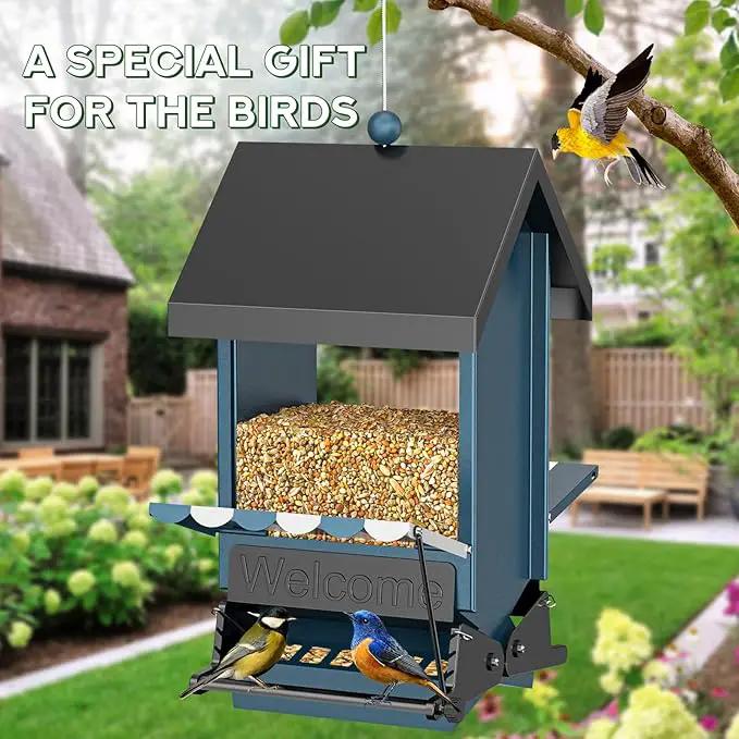 Weight Activated Squirrel Proof Bird Feeder with Canopy | 5LB Large Capacity, Weather-Resistant Design | Attracts Finches, Cardinals & More for Outdoor Bird Watching by GreenHaven Gardens