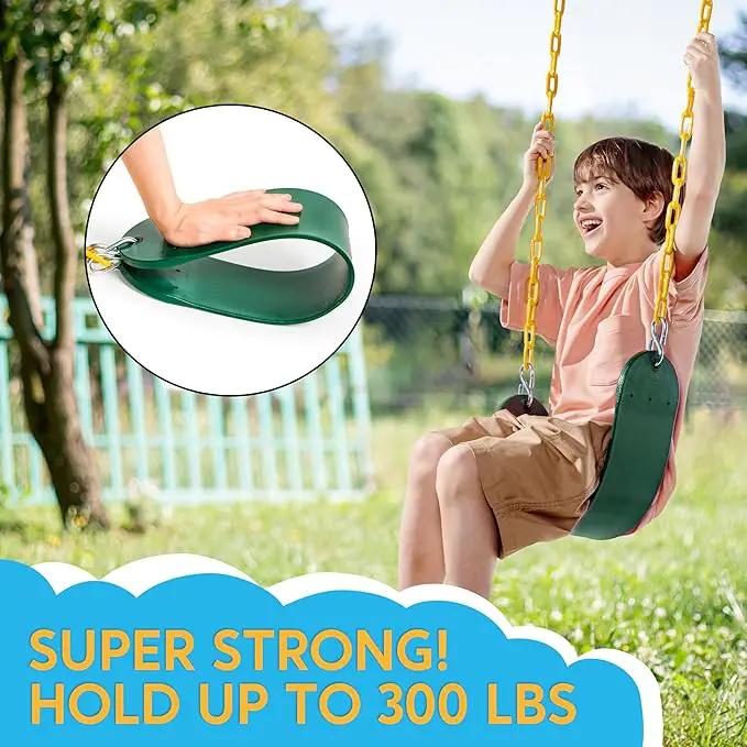 TURFEE 3 Pack Green Swing Seats Heavy Duty with 66" Chain, Swing Set Accessories Replacement with Snap Hooks for Kids Outdoor Play Playground, Trees, Backyard (Limit 300lb) by GreenHaven Gardens
