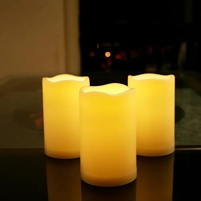 iZAN 3-Pack Outdoor Flameless LED Battery Operated Candles with Remote Waterproof Flickering Electric Pillar Candles for Halloween Chirstmas Home Wedding Party Festival Décor Long Battery Life 3”x5” by GreenHaven Gardens