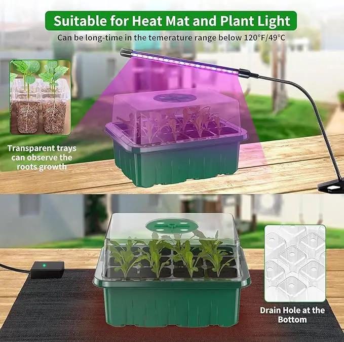 120 Cells Reusable Seed Starter Tray, 10 Pack Seedling Starter Kit for Greenhouse Propagator Station Planting Growing (Green)