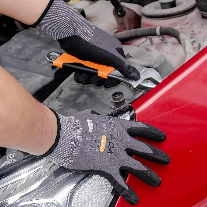 Kebada W2 Safety Work Gloves, Micro-Foam Nitrile Coated Gloves, Touchscreen,Ideal for Package Handling, Gardening, Construction, 1 Pair Large by GreenHaven Gardens