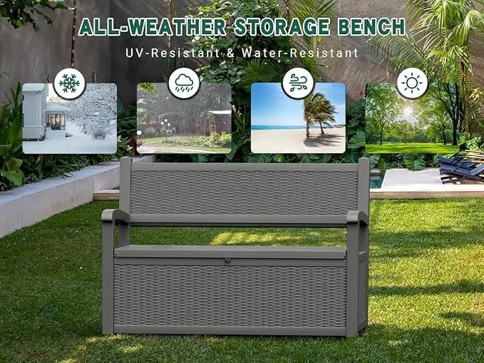 80 Gallon Outdoor Storage Box, Resin Patio Furniture with Armrest, Lockable Deck Box with Waterproof and UV Resistant for Patio Cushions, Garden Tools and Pool Supplies, Grey by GreenHaven Gardens