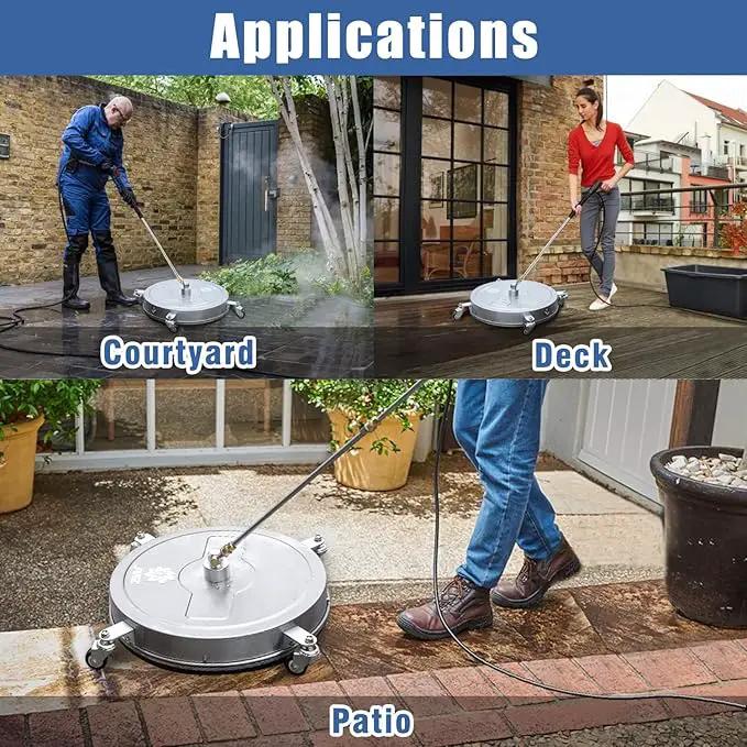 JANZ 20'' Pressure Washer Surface Cleaner with 4 Wheels, Stainless Steel Housing, 1/4" Quick Plug, 2 Extension Wands, 2 Replacement Nozzles and 3 Spray Nozzles, 4000 PSI by GreenHaven Gardens