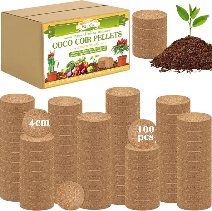ZeeDix 100 Pcs 40mm Organic Coco Coir Pellets, Compressed Coconut Coir Seed Starter Expanding Soil Discs Potting Soil Dirt Pellets for Planting Bonsai, Herbs, Plants, Flowers and Vegetables by GreenHaven Gardens
