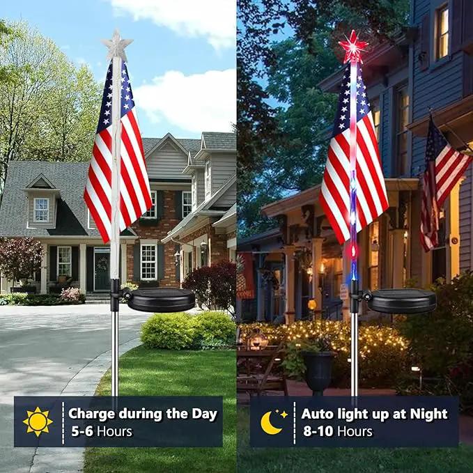 6 Pack 4th of July Decorations Outdoor Solar Lights, Red White and Blue Star Lights for National Day with American Flag, 2 Modes Waterproof Patriotic Light for Independence Memory Day Garden Yard Path by GreenHaven Gardens
