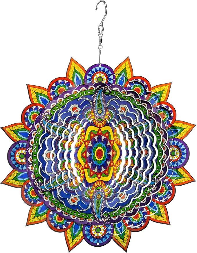 Mandala Wind Spinners, 3D Metal Wind Spinners Outdoor for Yard and Garden,12inch Stainless Steel Hanging Wind Spinners, Kinetic Yard Art Garden Decor Ornament Gifts by GreenHaven Gardens