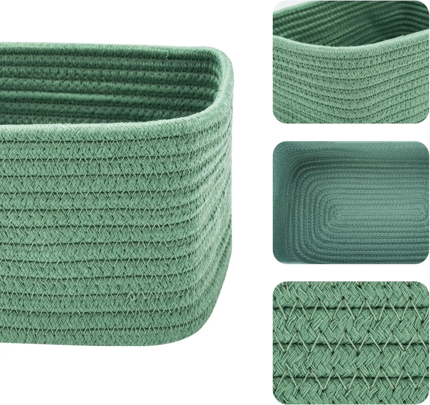 Small Storage Baskets for Organizing | Closet Organizer Bins | Shelf Toy Basket | Woven Rope Baskets | Cube Decorative Box | Shallow Basket | 11.5x7.5x4.7” | 3 Packs Green by GreenHaven Gardens