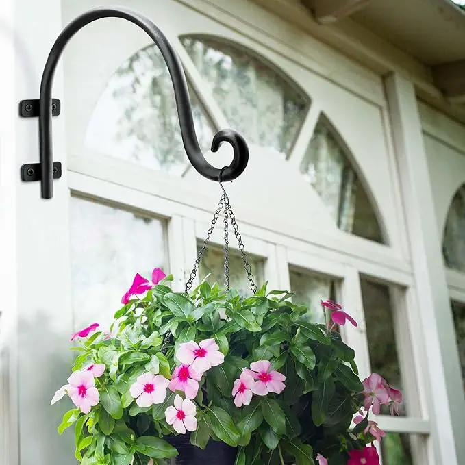 Heavy Duty Hanging Plant Bracket: Outdoor Hand-Forged Hanging Plant Bracket Hook - 8Inch Black Bird Feeder Bracket by GreenHaven Gardens