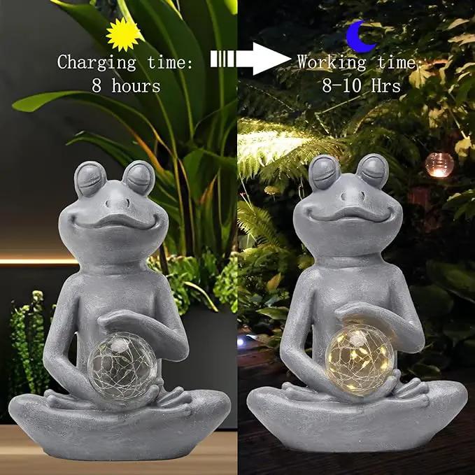 halpssfm Solar Meditating Yoga Frog Statue - Housewarming Gifts for Women/Mom - Zen Garden Figurines for Lawn, Patio, Yard, Porch Decor - Gift Ideas by GreenHaven Gardens