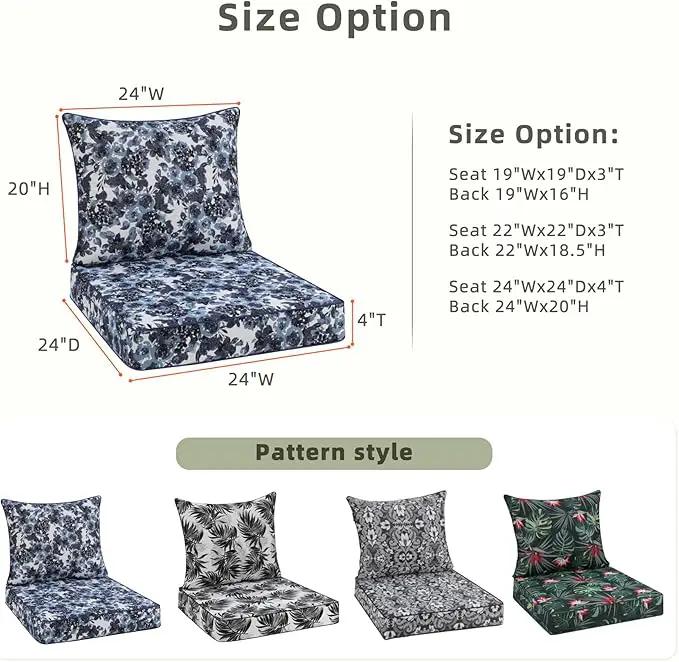 Favoyard Outdoor Seat Cushion 24 x 24 x 4 in Waterproof Pattern Fade Resistant Cover Removable Patio Furniture Cushions Deep Seat & Back Cushion Set with Adjustable Straps for Patio Chair Sofa Couch by GreenHaven Gardens