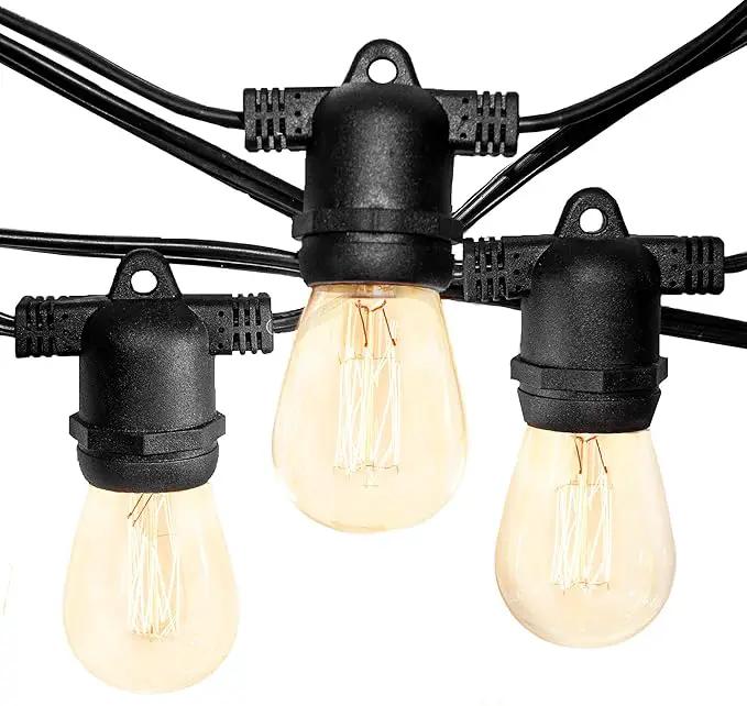 Hometown Evolution, Inc. 100' E26 Commercial Edison Bulb Outdoor String Lights (100 Foot 50 Socket, S14 Lantern Edison 11 Watt Light Bulbs)