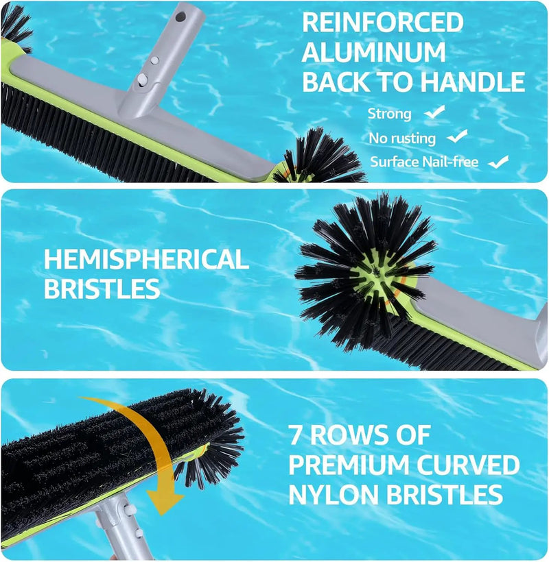 Sepetrel Deluxe Swimming Pool Cleaning Kit Including Professional Leaf Skimmer Net,Half-Depth Fine Mesh Net,17.5" Pool Brush Head & Hand Scrub Brush(NO Pole) by GreenHaven Gardens