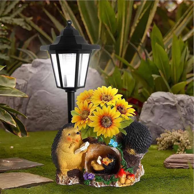 Solar Garden Statue Hedgehog Figurine,Flower Pots Planters Pots for Succulent,Garden Sculpture for Patio Balcony Yard Lawn Decor,Unique Gift for Dad Mom Grandma by GreenHaven Gardens