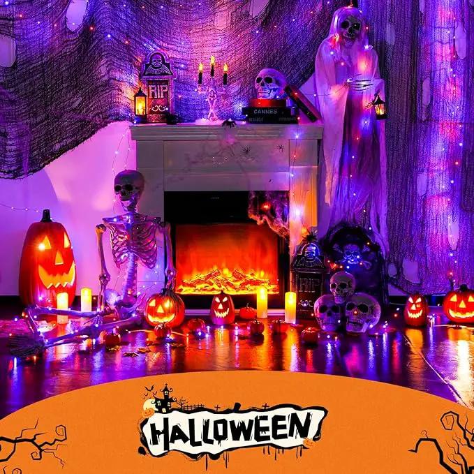 JMEXSUSS 2 Pack Solar Halloween Lights, Total 66FT 200 LED Orange and Purple Halloween Lights Outdoor Waterproof, 8 Mode Black Wire Solar String Lights for Tree Yard Spooky Party Halloween Decorations by GreenHaven Gardens