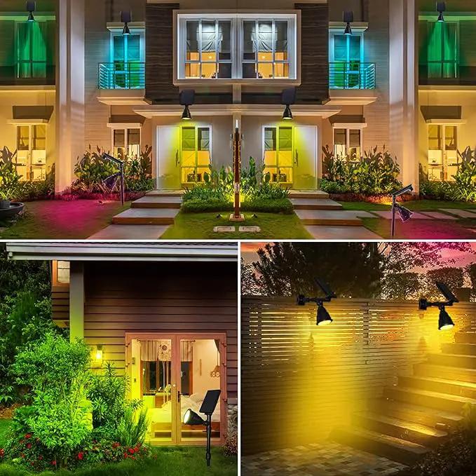 Solar Outdoor Spotlights - 18 LED, 600 Lumens, Waterproof, 7 Colors Adjustable for Year Round Patio, Garden, and Landscape Festive Lighting (2 Pack) by GreenHaven Gardens