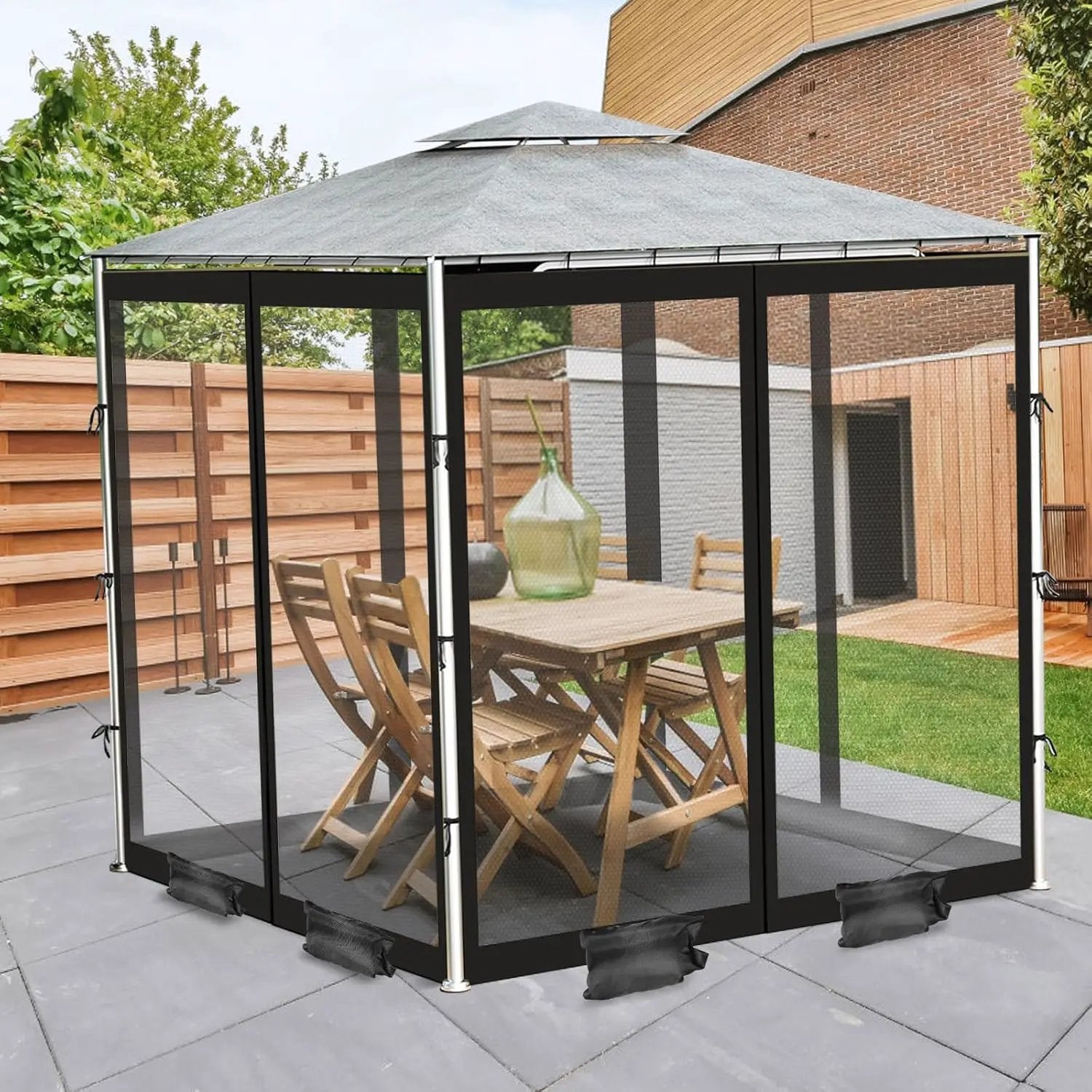 ShowyLive 12x12 Patio Umbrella Mosquito Netting with Zipper 4 Doors & 8 Weight Bag - Adjustable Polyester Mesh Bug Screen for Outdoor Umbrellas, Garden, Patio Tables (Black) by GreenHaven Gardens